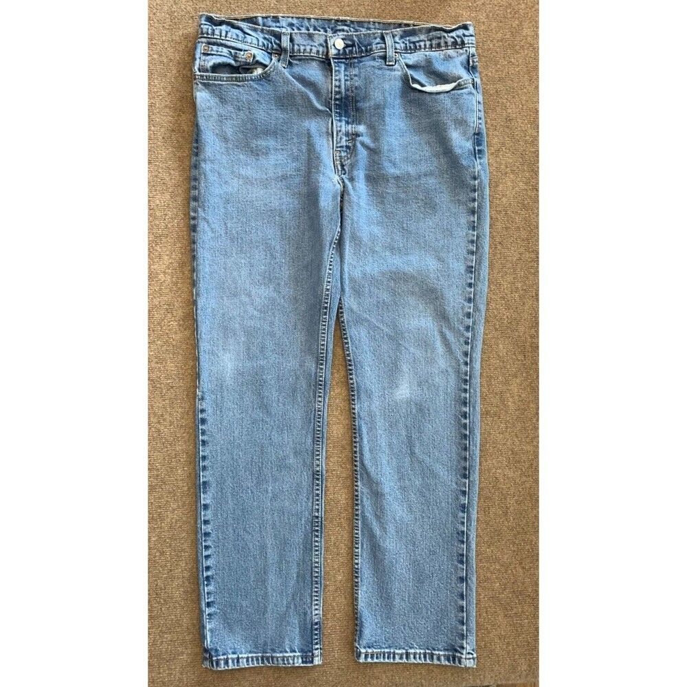 Levis 514 Straight Fit Jeans Mens 38x32 Mid Rise Faded Distressed Blue Denim